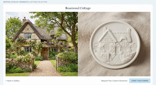 Modern home reference alongside its finished sculptural ornament
